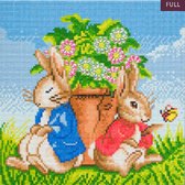 Diamond painting 30 x 30 cm crystal art ronde steentjes -  Peter Rabbit  Peter and Flopsy flower pot