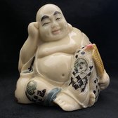 De Happy rustende lachende boeddha .geluk, blijheid, succes, welvaart en voorspoed. 10cm ivoor look Feng Shui