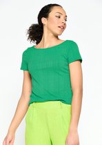 LOLALIZA Geribbelde T-shirt - Groen - Maat L