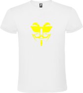 Wit T shirt met print van " Vendetta " print Neon Geel size XXL