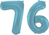 Folieballon 76 jaar metallic pastel blauw mat 86cm