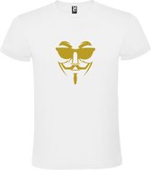 Wit T shirt met print van " Vendetta " print Goud size XXXXXL