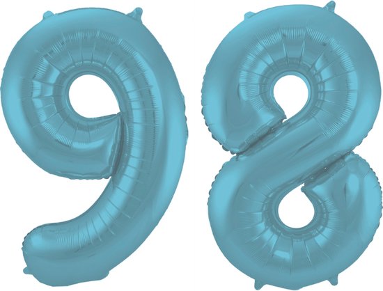 Folieballon 98 jaar metallic pastel blauw mat 86cm