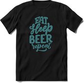 Eat sleep beer repeat | Feest kado T-Shirt heren - dames | Kobalt | Perfect drank cadeau shirt |Grappige bier spreuken - zinnen - teksten