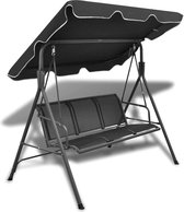 Luxiqo® Schommelbank - Hangbank met Luifel - Schommelstoel - Hangstoel - Hangstoel met Frame - Hangstoel met Zonwering -170 x 115 x 210cm - Zwart