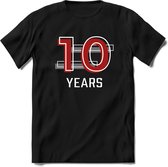 10 Years - Feest kado T-Shirt Heren / Dames - Rood / Grijs - Perfect Verjaardag Cadeau Shirt - grappige Spreuken, Zinnen en Teksten. Maat XXL