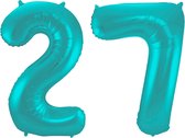 Folieballon 27 jaar metallic pastel aqua mat 86cm