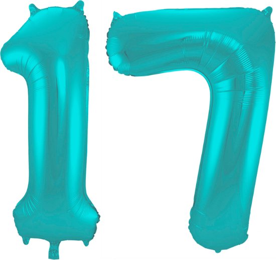Folieballon 17 jaar metallic pastel aqua mat 86cm
