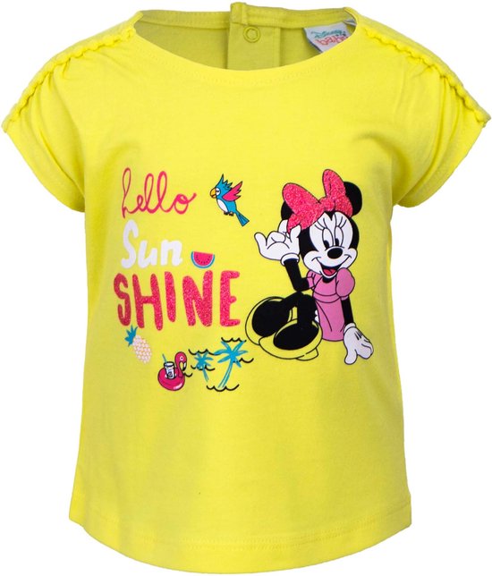 Disney Baby Minnie Mouse baby shirt, geel, met opdruk ; Hello Sunshine, maat 68