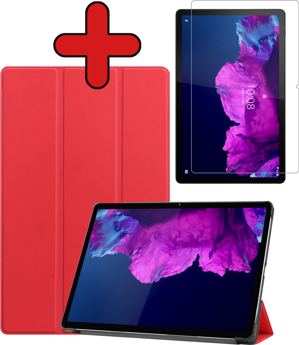 Hoesje - Geschikt voor Lenovo Tab P11 - Met Screenprotector - Hardcover Book Case - Trifold Bookcase Hoes - Hard Cover - Tablethoes - Rood