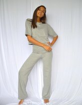 Huispak dames - set - yoga broek - wijde pijpen - hoge taille - sportbroek dames - t-shirt - grijs  - maat L