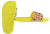 Kinder  (bad) slippers met gekleurde glitters geel 33