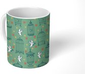 Mok - Koffiemok - Patronen - Vogel - Vogelkooi - Bloemen - Mokken - 350 ML - Beker - Koffiemokken - Theemok