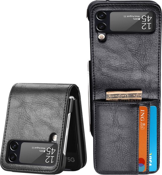 Geschikt voor Samsung Galaxy Z Flip 3 Book Case Hoesje - Flip Hoes Cover - Portemonnee Rustic Zwart