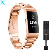 MY PROTECT® Luxe Metalen Armband Voor Fitbit Charge 3 / Charge 4 Horloge Bandje - RVS Fitbit Schakelarmband - Stainless Steel Watch Band - Rosé Goud