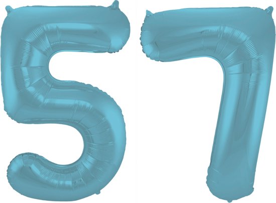 Folieballon 57 jaar metallic pastel blauw mat 86cm