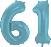 Folieballon 61 jaar metallic pastel blauw mat 86cm