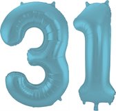 Folieballon 31 jaar metallic pastel blauw mat 86cm