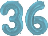Folieballon 36 jaar metallic pastel blauw mat 86cm