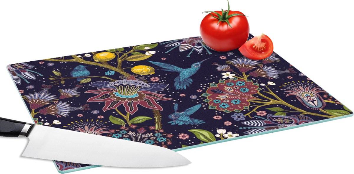 Glazen Snijplank - 39x28 - Patronen - Vogel - Bloemen - Snijplanken Glas