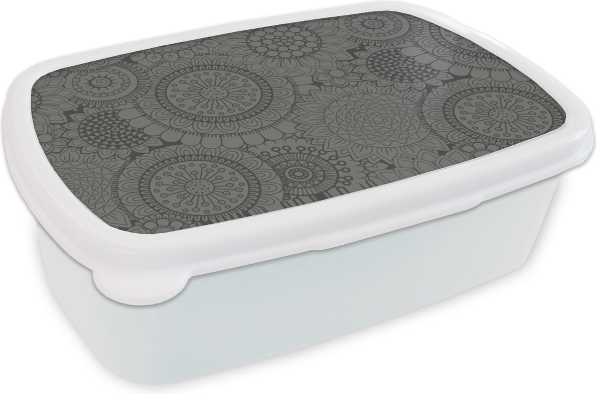 Broodtrommel Wit - Lunchbox - Brooddoos - Design - Bohemian - Zonnebloem - 18x12x6 cm - Volwassenen