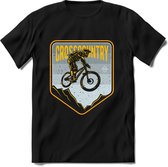 Crosscountry | TSK Studio Mountainbike kleding Sport T-Shirt | Lichtblauw - Geel | Heren / Dames | Perfect MTB Verjaardag Cadeau Shirt Maat XL