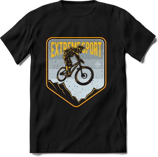 Extreme Sport | TSK Studio Mountainbike kleding Sport T-Shirt | Lichtblauw - Geel | Heren / Dames | Perfect MTB Verjaardag Cadeau Shirt Maat S