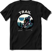 Trail | TSK Studio Mountainbike kleding Sport T-Shirt | Blauw - Paars | Heren / Dames | Perfect MTB Verjaardag Cadeau Shirt Maat S