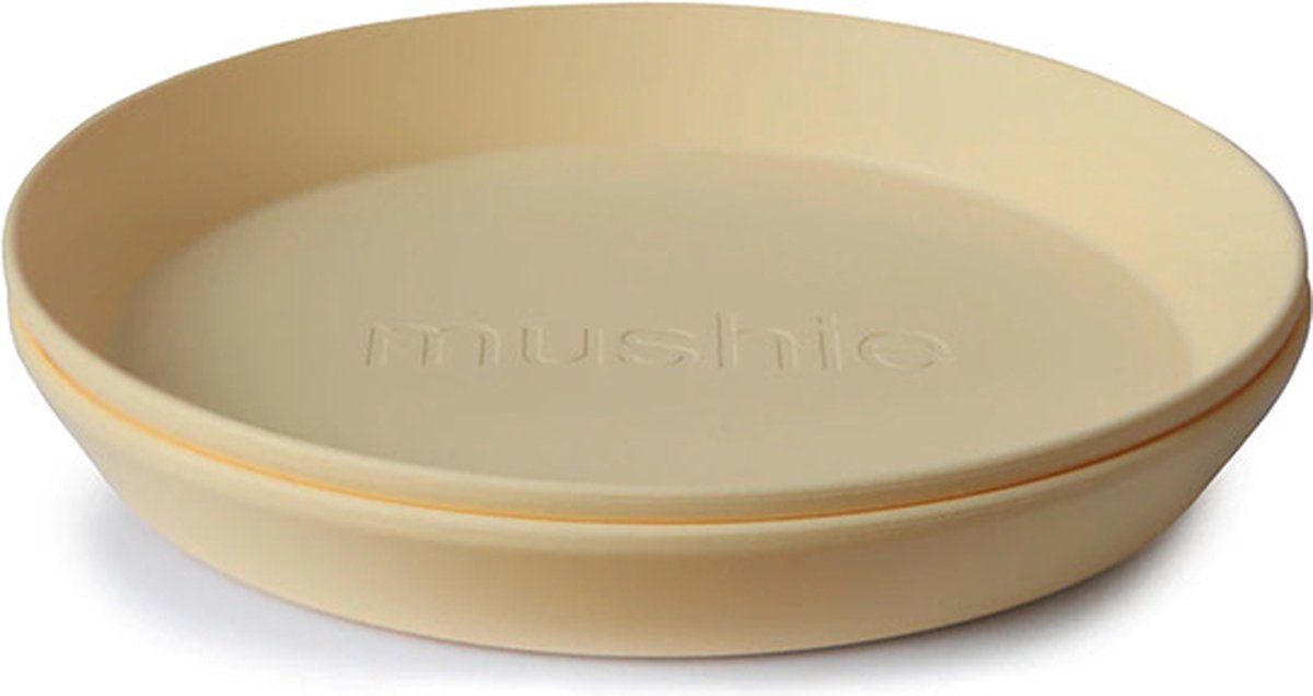 Goedkoopste Mushie ronde borden set van 2 - Pale daffodil