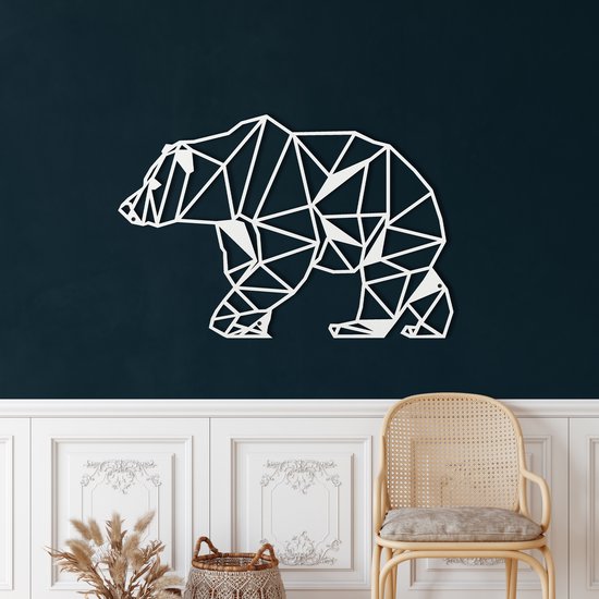 Wanddecoratie |Geometrische Beer /  Geometric Bear  decor | Metal - Wall Art | Muurdecoratie | Woonkamer |Wit| 90x60cm