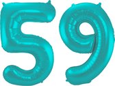 Folieballon 59 jaar metallic pastel aqua mat 86cm