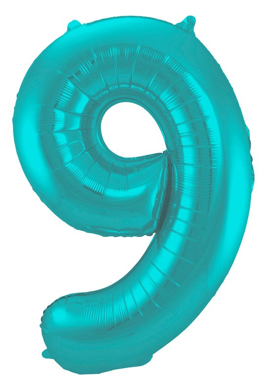 Folieballon 9 jaar metallic pastel aqua mat 86cm