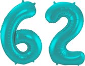 Folieballon 62 jaar metallic pastel aqua mat 86cm