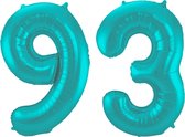 Folieballon 93 jaar metallic pastel aqua mat 86cm