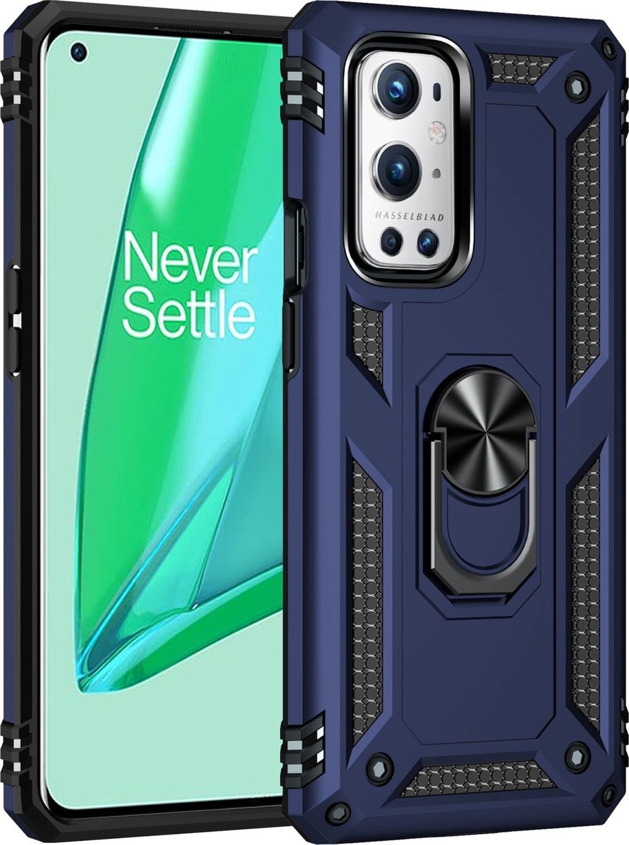Mobigear Hoesje geschikt voor OnePlus 9 Pro Telefoonhoesje Hardcase | Mobigear Armor Ring Backcover Shockproof met Ringhouder | Schokbestendig 9 Pro Telefoonhoesje | Anti Shock Proof - Blauw