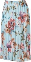 Dames plisse rok elastische tailleband - bloemenprint - kort  - lichtblauw | Maat L-XL