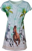 Meisjes jurk korte mouwen  paarden print - aqua groen | Maat 104/ 4Y