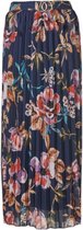 Dames plisse rok elastische tailleband vastzittende ceintuur gouden gesp -bloemenprint - lang  - marine | Maat S-M