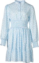 Dames panterprint jurk met lange mouwen, boven knopen en een brede elastische taille - lichtblauw | Maat M