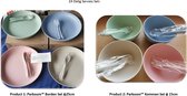 24 Delig Servies Set:4 Grote Borden + 4 Grote SoepKommen + 8 Lepels + 8 Vorks - Hergebruik- Wheat Straw Fiber - Kinder Feest/Picnic Servies -Groen,Blauw,Roze,Beige