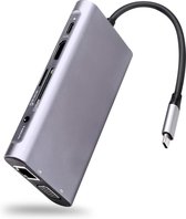 DrPhone MD3 - USB-C Hub 10 in 1 met Ethernet, 4K HDMI, VGA, PD Power Delivery 60W, 3 x USB 3.0 - Audio/Mic 3.5mm -SD / Micro SD-kaartlezer – Grijs