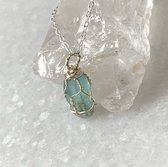 Mini Edelsteen Ketting - Blue Apatite Necklace - Handgemaakt - Sterling Silver 925 - Zilver - Blauwe Apatiet