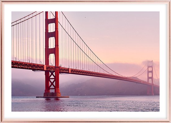 Poster Met Metaal Rose Lijst - Golden Gate Bridge Poster