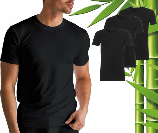 3 Stuks Boru Bamboo T-Shirt Heren - Bamboe - X-Lang - Zwart - Maat S