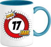 17 Jaar Verkeersbord Mok met tekst | Grappig Verjaardag Beker Cadeau | Bedrukte Koffie en Thee Mokken | Zwart | 330 ML