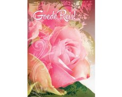 Een goede reis! Een mooie kaart met een roos. Wens iemand een leuke vakantie of andere bestemming met deze kleurrijke wenskaart. Een dubbele wenskaart inclusief envelop en in folie verpakt.