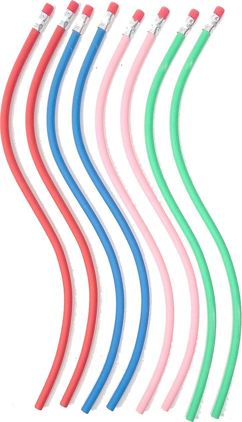 Flexibele potloden - buigbare potloden - met gummetje - verschillende kleuren - set van 8 stuks
