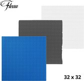 Fleau Set van 3 LEGO Bouwplaten - Wit/Grijs/Blauw - 32 x 32 Noppen - Grondplaat - Bouwplaat - Plaat - Voordeelpakket - Voor Classic Bouwstenen
