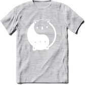 Ying Yang Kat - Katten T-Shirt Kleding Cadeau | Dames - Heren - Unisex | Dieren shirt | Grappig Verjaardag kado | Tshirt Met Print | - Licht Grijs - Gemaleerd - XXL