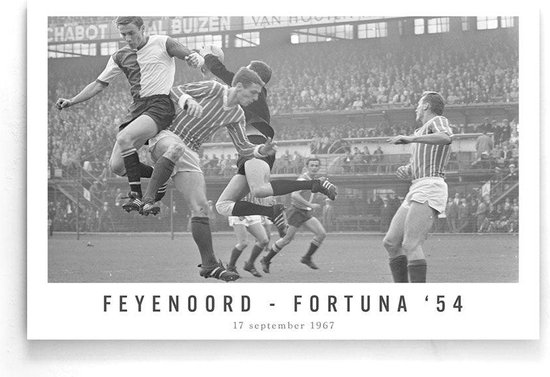 Walljar - Poster Feyenoord - Voetbal - Amsterdam - Eredivisie - Zwart wit - Feyenoord - Fortuna '54 '67 - 50 x 70 cm - Zwart wit poster